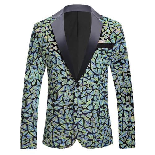 Pailletten Jacke Herren Party Glitzer - Tuxedo Übergröße Sommeranzug Männer Smoking Elegant Herrenanzug Leicht Outfit Sakko Blazer Anzugjacke Slim Fit Anzug von Soupliebe