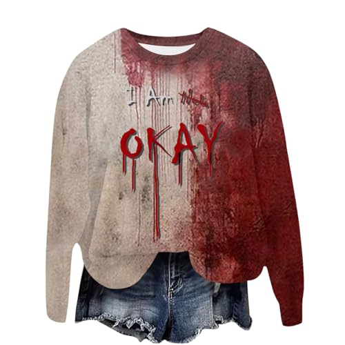 Pulli Teenager Mädchen, Halloween Sweater Damen Ohne Kapuze Pullover - Shirt Warm Pulli Große Größen Kleidung Winter Kostüm Locker Hoodie Oversize Sweatshirt Blood Langarm Kapuzenpullover von Soupliebe