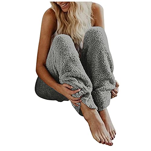 Pyjama Hosen Damen, Kuschelhose Damen Flauschig Hose - Plüsch Warm Pyjamahose Lang Fleecehose Elegant Bequem Wollhose Flanell Gefütterte Haushose Winter Thermohose Lockere Soft Freizeithose von Soupliebe