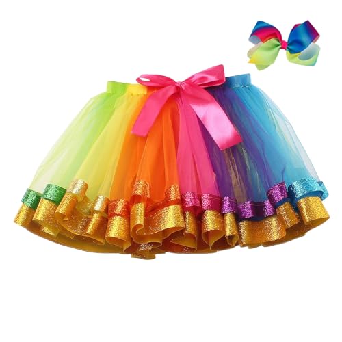 Rock Regenbogen Damen Regenbogen Tüllrock Damen Faschingskostüm Bunt Rock - Mädchen Tütü Minirock Tutu Unterrock Kurz Ballett Tanzkleid Ballkleid Abendkleid Karneval 80Er Puffy von Soupliebe