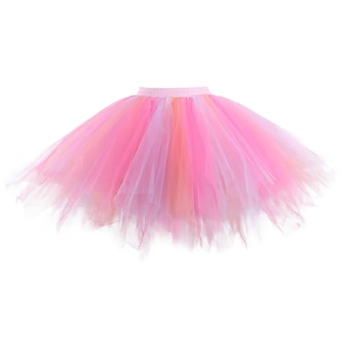 Rosa Tüllrock Damen, Tutu Damen 50Er Karneval Tüllrock - Rock Rockabilly Petticoat Für Partykleid Party Tüll Faltenrock Ballettrock, Rosa Kostüm Damen von Soupliebe