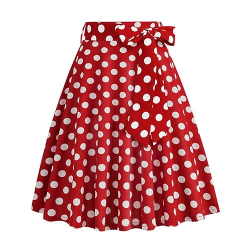 Roter Rock Mit Weißen Punkten Damen Kleid Rot Weiß Gestreift,Damen Basic Rockabilly Elegant Vintage Dehnbaren Blume Polka Dot Retro A Linie Röcke 50Er Jahre Hohe Taille Knielang Swing Midirock von Soupliebe