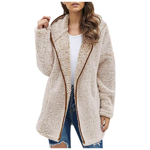 Sale Angebote, Flauschige Jacke Damen, Fleecejacke Damen Mit Kapuze Teddy Fleece Jacke Plüschmantel Winter Wintermantel Grosse Grössen Mantel Frauen Kuscheljacke Flauschig Oversize Herbst Outfit von Soupliebe