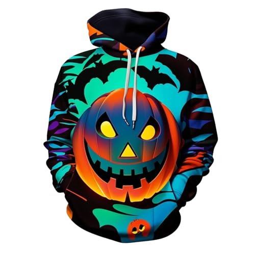 Sale Damen, Kürbis Kostüm, Halloween Pullover Herren Mit Kapuze Hoodie Sweater Langarm Kürbis Realistisch Pumpkin Lustig Pulli Lässige Kürbisgesichte Fun Drucken Sweatshirt von Soupliebe