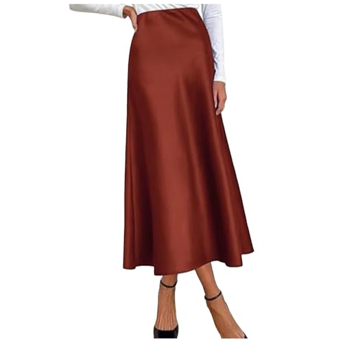 Satin Röcke, Seidenrock Damen Elegant Satin Satinrock - Midirock Rock Lang Hohe Taille Einfarbig Midi Skirt A-Linie Sommerrock Sommer Solide Farbe Elastische Casual von Soupliebe