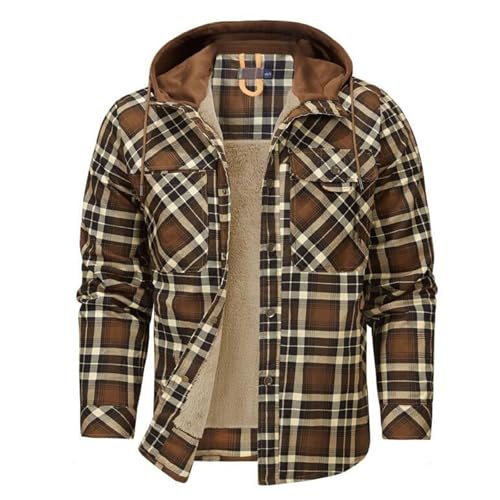 Soupliebe Flanellhemd Herren Karierte Sherpa Hemdjacke - Fleece Holzfällerhemd Mit Kapuze Winter Thermohemd Fleecefutter Kapuzenpullover Mit Taschen Männer Arbeitsjacke Gefüttert Arbeitshemd von Soupliebe