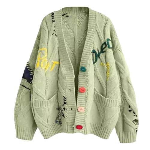 Strickjacke Damen Zopfmuster Cardigan - Lange Ärmel Grobstrickjacke Dicke Offene Vorderseite Zopfstrick V-Ausschnitt Knopfleiste Sweater Elegant Cartoon Stickerei Outdoor Kleidung Mit Tasche Strickjacke Damen Zopfmuster Cardigan - Lange Ärmel Grobstrickjacke Dicke Offene Vorderseite Zopfstrick V-Ausschnitt Knopfleiste Sweater Elegant Cartoon Stickerei Outdoor Kleidung Mit Tasche von Soupliebe