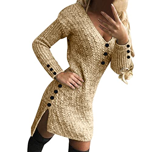 Strickkleid Damen, Kleid Herbst Damen, Wollkleid Damen Langarm Pulloverkleid Herbst Kleider Elegante Winterkleider Lässig Winterkleid Komfortabel Pullover Kleid Warme Pullis Rundhals von Soupliebe