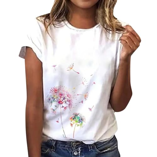 T-Shirt Damen Sommer Kurzarm Mode Motiv Sommershirt Casual Rundhals Damenbluse Hemd Bluse O-Ausschnitt Kurzen Ärmel Oberteil Tops Pullover von Soupliebe