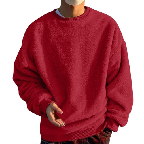 Teddy Jacke Herren, Teddy Pullover Herren Plüsch Pulli - Oversize Fleece Sweatshirt Herbst Winter Teddyfleece Pullover Teddy-Fleece-Pullover Teddy Tops Sherpa Jacke Fuzzy Oberteile von Soupliebe