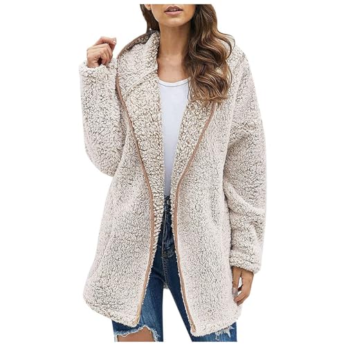 Teddyfleece Jacke Damen, Fleecejacke Damen Große Größen, Fleecejacke Damen Mit Kapuze Teddy Fleece Jackejacke Dicke Winterjacke Teenager Mädchen Oversize Kuscheljacke Flauschig Flauschige Frauen von Soupliebe