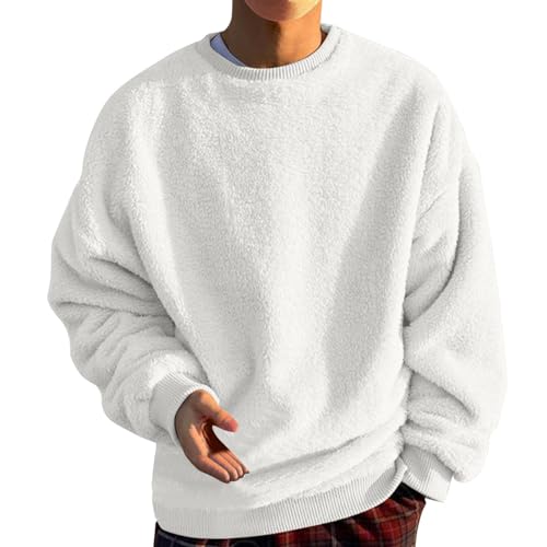 Teddyfleece Jacke Herren, Teddy Pullover Herren Plüsch Pulli - Oversize Fleece Sweatshirt Herbst Winter Teddyfleece Pullover Teddy-Fleece-Pullover Teddy Tops Sherpa Jacke Fuzzy Oberteile von Soupliebe