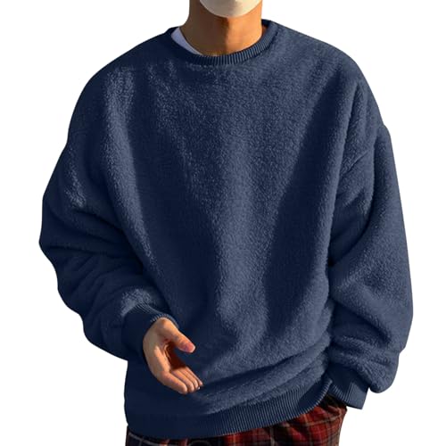 Teddyfleece Jacke Herren, Teddy Pullover Herren Plüsch Pulli - Oversize Fleece Sweatshirt Herbst Winter Teddyfleece Pullover Teddy-Fleece-Pullover Teddy Tops Sherpa Jacke Fuzzy Oberteile von Soupliebe