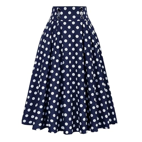 Trachtenrock Damen Kleid Rot Weiß Gestreift,Damen Basic Rockabilly Elegant Vintage Dehnbaren Blume Polka Dot Retro A Linie Röcke 50Er Jahre Hohe Taille Knielang Swing Midirock von Soupliebe