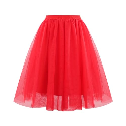 Tüllrock Damen Tutu Rock Midi Petticoat - Hoch Taillierter A Linien Rockabilly Petticoat Mesh Chiffon Faltenrock Karneval Kostüm Tanzrock Prinzessin Kleider Knielang Ballettrock Unterrock von Soupliebe