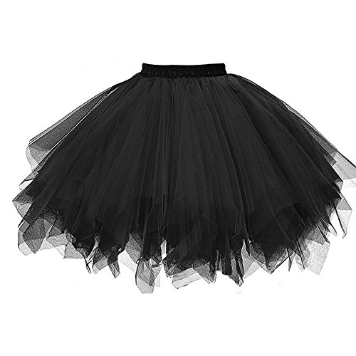 Tüllrock Schwarz Damen Petticoat Tütü, Damen Karneval Kostüm Tüllrock 80er Puffy Tütü Röcke Tüll Petticoat von Soupliebe