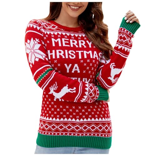 Warehouse Deals Angebote, Weihnachtspullover Damen Lustig - Christmas Pullover Winter Sweater Baumwolle Weihnachten Wollpullover Ugly Pullis Für Frauen Oberteile Langarm von Soupliebe