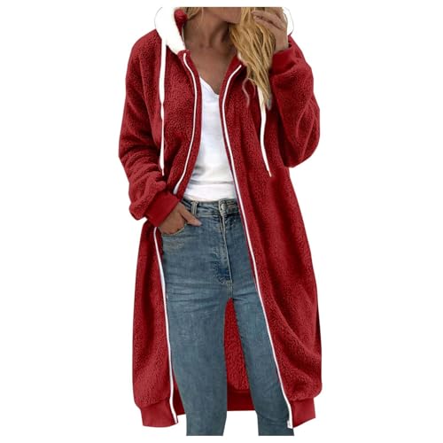 Warehouse Deals Angebote, Winter Outfit Damen, Teddy Jacke Damen Mit Kapuze Fleecejacke Kuscheljacke Flauschig Mantel Lang Outdoor Fleecejacken Für Oversize Fall Outfits Women Winter von Soupliebe