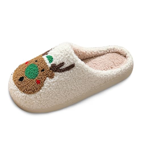 Weihnachten Hausschuhe Damen Plüsch Filzpantoffeln - Weihnachtsmann Rentier Pantoffeln Winter Warme Puschen Bequeme Flaumig Slippers Niedliche Weihnachten Winterhausschuhe Frauen Hauspantoffeln von Soupliebe