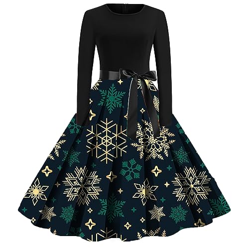 Weihnachtskleid Damen, Weihnachtskleid Damen Kleid Weihnachten Weihnachtskleider - Kleider Christmas Dress Women Rockabilly Langarm Rundhals Cocktailkleid Midikleid Kostüm von Soupliebe