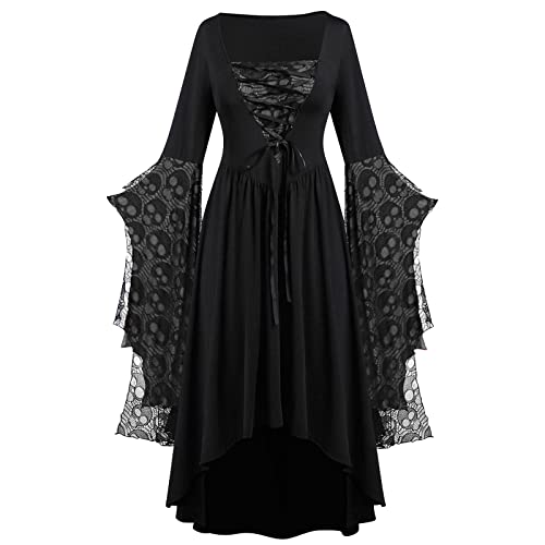 Wikinger Kleidung Damen Lang Mittelalter Kleid - Mit Schnürung Renaissance Viktorianisches Maxirock Halloween Mittelalterkleider Retro Kostüm Für von Soupliebe