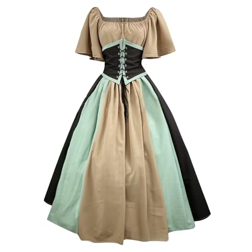 Wikinger Kleidung Damen Medieval Mittelalter Kleid - Halloween Kostüm Renaissance Maxirock Große Größen Frauen Prinzessin Maxi Mit Trompetenärmel Traditionelles Für von Soupliebe