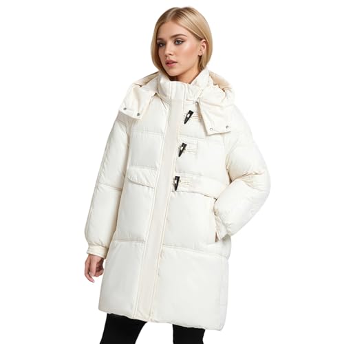 Winterjacke Damen Lang Wintermantel - Daunenjacke Frauen Winter Mantel Reißverschlüsse Jacket Mädchen Elegant Übergangsmantel Jacke Mit Kapuze Parkamantel Puffer Und Knöpfe Verdicken Gefüttert Warm von Soupliebe