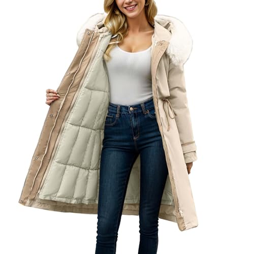 Winterjacke Damen Warm Wintermantel - Winter Mantel Verdicken Gefüttert Winterparka Elegant Coat Women Herbstjacke Reißverschlüsse Jacke Mit Kapuze Parkamantel Puffer Und Knöpfe von Soupliebe