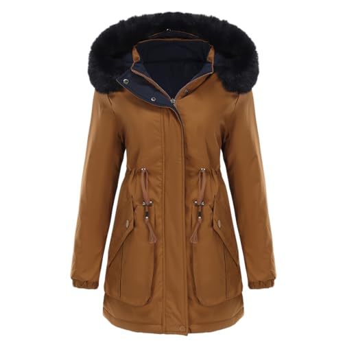 Winterjacke Damen Winter Wintermantel - Coat Reißverschlüsse Mantel Elegant Übergangsmantel Verdicken Gefüttert Jacket Frauen Warme Jacke Outdoorjacke Mit Kapuze Sportlicher Mädchen Winterparka von Soupliebe