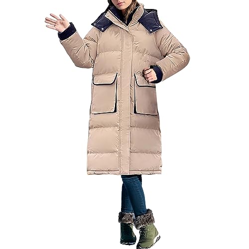 Wintermantel Damen Lang Winterjacke - Winter Mantel Mädchen Coat Frauen Übergangsmantel Verdicken Gefüttert Jacket Elegant Daunenjacke Mit Kapuze Reißverschluss Winterparka Langarm Hoodie Sweatshirt von Soupliebe