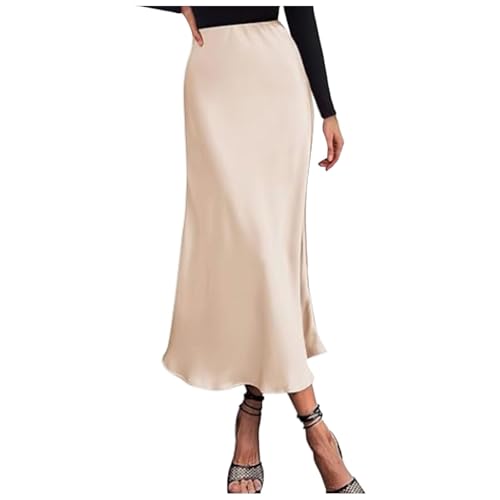 Winterrock Damen, Satinrock Damen Lang Midi Seidenrock - Satin Rock Hohe Taille Skirt Elegant Seide Midirock Herbst Winter Business Mit Reißverschluss Trachtenrock von Soupliebe