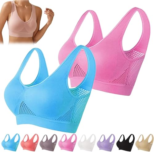 Breathable Anti-Sagging Breasts Bra, Anti Sagging Push Up Bra for Women, Anti Sagging Bras for Women (Large,Pink+Blue) von Sovtay