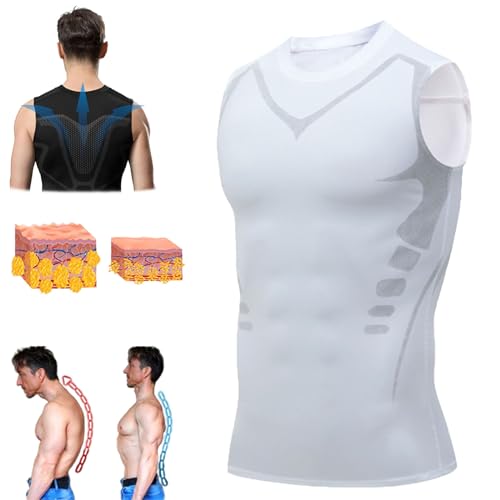 GFOUK™ MENIONIC Tourmaline PostureCorrector Weste, Haltungskorrektur für Männer und Frauen, Ionic Shaping ärmelloses Hemd (XL,White) von Sovtay