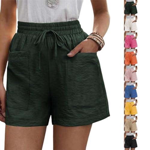 Solide lockere lässige Kurze Hose mit Zwei Taschen, Damen-Shorts aus Baumwollleinen mit Kordelzug Elastischem Bund und Taschen (3XL,Army Green) von Sovtay