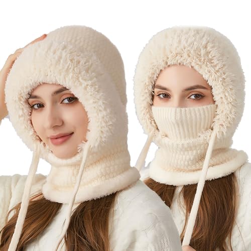 Sovtay 3-in-1 Winter Balaclava für Frauen, Balaclava Wintermütze, Women's Outdoors Winddichtes Halstuch Hut (Beige,Einheitsgröße) von Sovtay