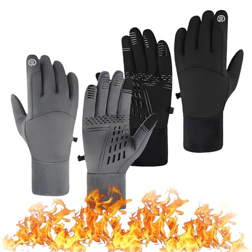 Sovtay ThermoSlim Handschuhe, Fahrradhandschuhe Herren Damen Winter Wasserdicht Touchscreen Handschuhe, Für Arbeiten Im Freien, Laufen Und Reiten (Schwarz+Grau,L) von Sovtay