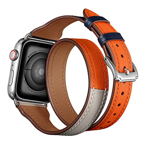 Kompatibel mit Apple Watch Band 49 mm 45 mm 44 mm 42 mm 41 mm 40 mm 38 mm, Double Tour Echtleder Damen Herren Slim Ersatzarmband für iWatch Series Ultra 8 7 6 5 4 3 2 1 SE,Orange,42/44/45/49mm Kompatibel mit Apple Watch Band 49 mm 45 mm 44 mm 42 mm 41 mm 40 mm 38 mm, Double Tour Echtleder Damen Herren Slim Ersatzarmband für iWatch Series Ultra 8 7 6 5 4 3 2 1 SE,Orange,42/44/45/49mm von Soyeacrg