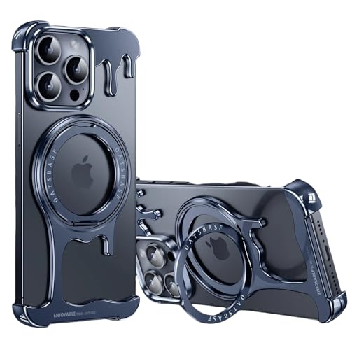 Soyeacrg Flüssigmetallgehäuse für iPhone 15 Pro Max/15 Pro, kompatibel mit MagSafe 360° drehbarer Ringhalter, ultradünn, Rahmenlos, verbesserter Bildschirm-Kameraschutz,Blue,15 Pro von Soyeacrg