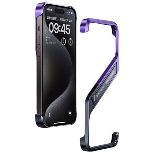 Soyeacrg Geometrische Form Hülle für iPhone 15 Pro Max/15 Pro/15, ultraleichte Metallrahmenlose Aluminiumlegierung Schlanke minimalistische Schale mit unsichtbarem Ständer,Purple,15 Pro von Soyeacrg