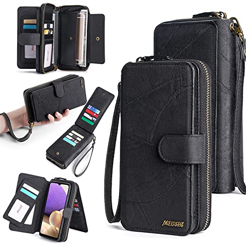 Soyeacrg Hülle für Samsung Galaxy A51/52/53 5G, [2 in 1 Abnehmbar Geldbeutel, Mutil-Funktion,Drehbar Kartenfach]Hand Band Wallet Magnet Case PU Leder Etui Flip Cover Geldbeutel Geldbörse,Black,A52/5G von Soyeacrg