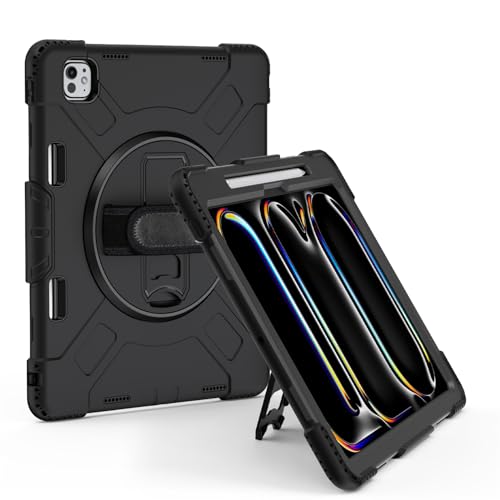 Soyeacrg Hülle für iPad Pro 13 Zoll (M4, 2024 veröffentlicht, 7. Generation), verbesserte robuste Ganzkörperhülle mit Displayschutzfolie, 360-Grad-Drehständer und Schultergurt,Black von Soyeacrg