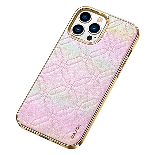 Soyeacrg Hülle für iPhone 14/14 Plus/14 Pro/14 Pro Max, Mädchen Frauen Schlanke Luxus Vergoldung Weicher TPU Rand 3D Stich Designer Leder Rückseite Farbverlauf Bunte Schutzhülle,Pink,14 Pro Max von Soyeacrg