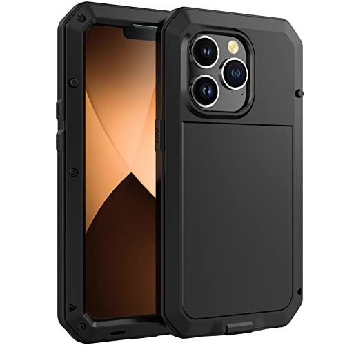 Soyeacrg Hülle für iPhone 14/14 Plus/14 Pro/14 Pro Max,Aluminium Metall Stoßfest Bumper Rahmen Case Weiche Gummi Silikon Military Heavy Duty Hard Case mit eingebauter Displayschutz,Black,14 Pro Max von Soyeacrg