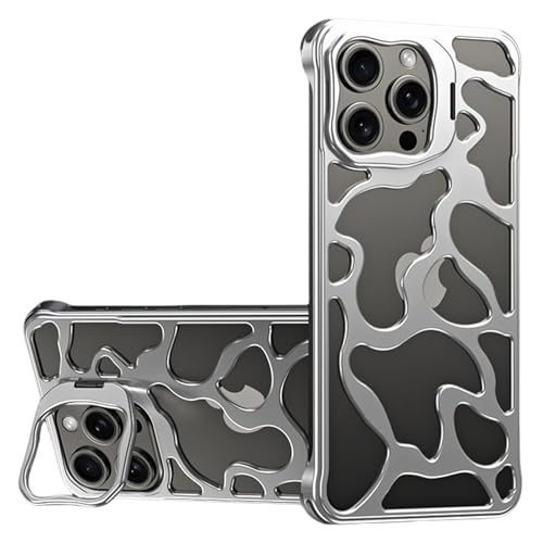 Soyeacrg Hülle für iPhone 14/14 Pro/14 Pro Max, ultraleichtes rahmenloses Design aus Aluminiumlegierung, schlanke, minimalistische Hülle mit integriertem, unsichtbarem Metallständer,Silver,14 Pro von Soyeacrg