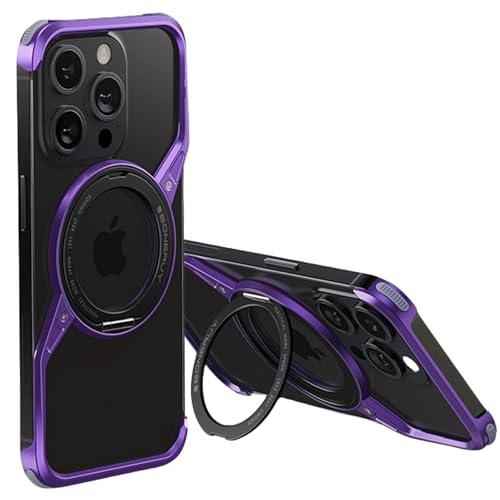 Soyeacrg Hülle für iPhone 15/15 Pro/15 Pro Max, kompatibel mit MagSafe, ultraleichtes rahmenloses Metalldesign, schlanke, minimalistische Schale mit 360° drehbarem Ständer,Purple,15 von Soyeacrg