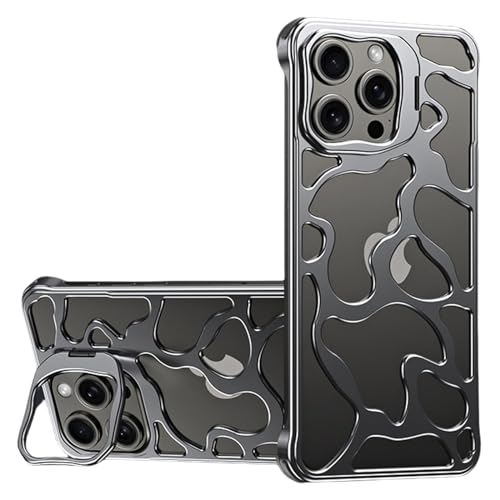 Soyeacrg Hülle für iPhone 15/15 Pro/15 Pro Max, ultraleichtes rahmenloses Design aus Aluminiumlegierung, schlanke, minimalistische Hülle mit integriertem, unsichtbarem Metallständer,Gray,15 von Soyeacrg