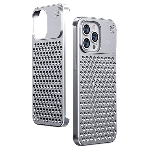 Soyeacrg Hülle für iPhone 15 Pro Max/15 Pro/15 Plus/15, Aluminium-Metall-Rückwandplatine, ultradünn, rahmenlos, hohl, minimalistisches Design, keine Signalinterferenz, Wärmeableitung,Silver,15 Pro Max von Soyeacrg