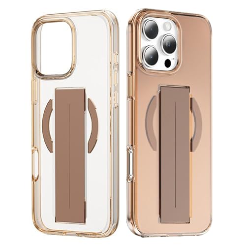 Soyeacrg Hülle für iPhone 16 Pro Max/16 Pro/16, kompatibel mit MagSafe, ultradünn, nie gelb, transparente Rückseite, galvanisierte Spiegelkantenhülle mit Silikon-Griffband,Gold,16 von Soyeacrg