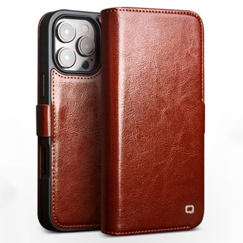 Soyeacrg Hülle für iPhone 16 Pro Max/16 Pro/16 Plus/16, Brieftaschen-Hülle aus echtem Leder mit Magnetverschluss, schlankes Design, Kartenhalter, mehrere Betrachtungswinkel, Ständer,Brown,16 Pro Max von Soyeacrg