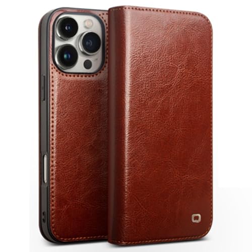 Soyeacrg Hülle für iPhone 16 Pro Max/16 Pro/16 Plus/16, Echtleder-Brieftaschenhülle mit Kartenhalter, mehrere Betrachtungswinkel, Ständer, schlankes Design, schützende Klapphülle,Brown,16 Pro von Soyeacrg